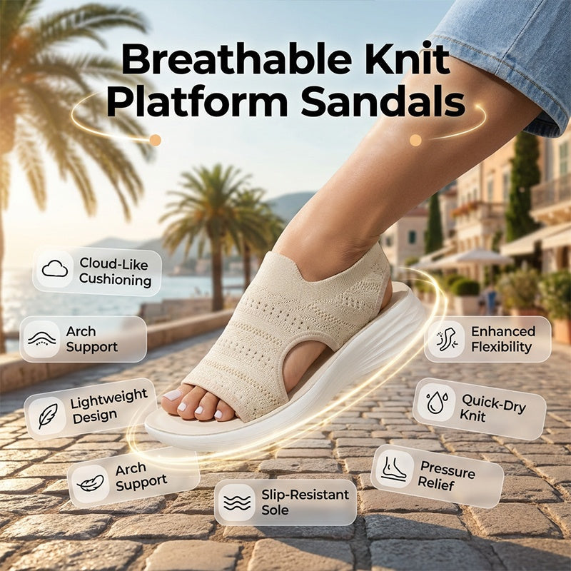 Atmungsaktive Plateau-Sandalen aus Strick für Damen