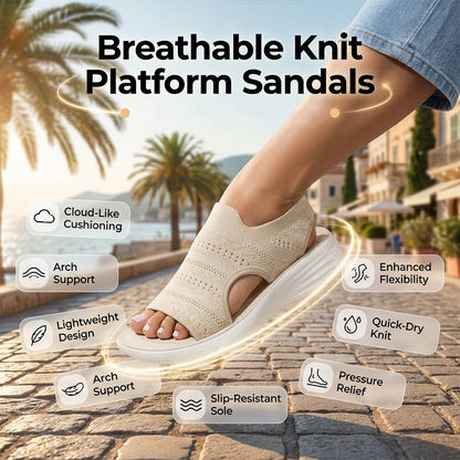 Atmungsaktive Plateau-Sandalen aus Strick für Damen