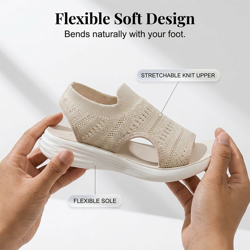 Atmungsaktive Plateau-Sandalen aus Strick für Damen