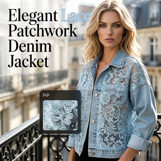 🔥 Locker sitzende Damenjeansjacke mit Blumenmuster und Spitzen-Patchwork – verspielter Boho-Look, bequem & einzigartig – perfekt für Alltag, Ausflüge & Layering