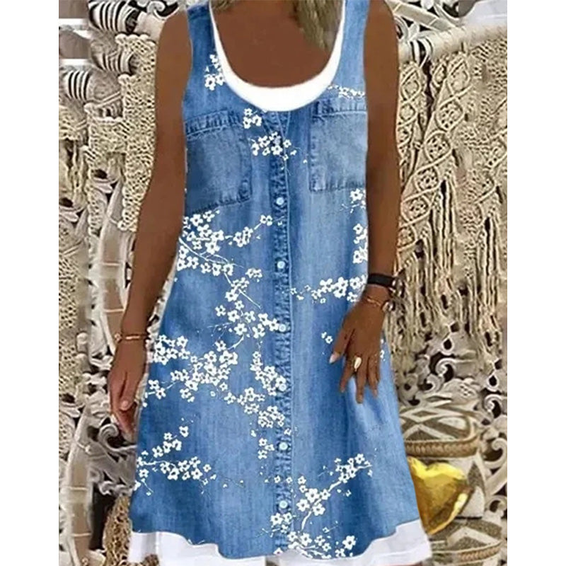 💙Zweiteiliges Damenkleid aus Kunstleder mit Jeansprint – stylischer 2-in-1-Look, bequem & vielseitig – perfekt für Partys, Ausflüge & besondere Anlässe