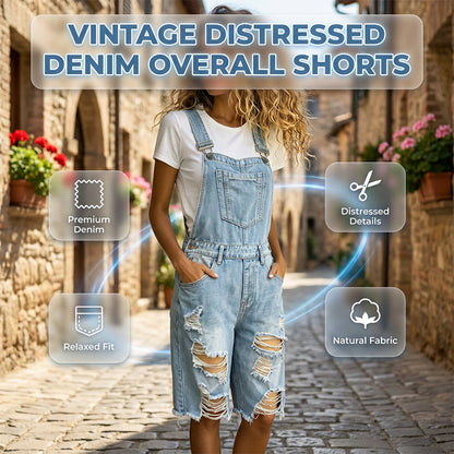 👖 Damen-Overalls in 5/4-Länge – hellblaue Used-Jeans mit Loch-Details, ausgefranste Kanten & lässiger Schnitt, ideal für den urbanen Alltag & den Sommer 🌊