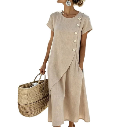 Elegantes, einfarbiges Sommerkleid mit Rundhalsausschnitt für Damen