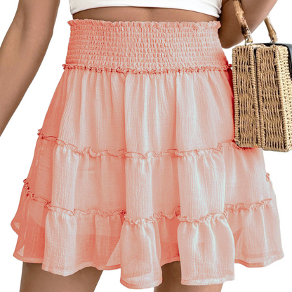 Minirock für Damen mit hoher Taille und gestuften Rüschen