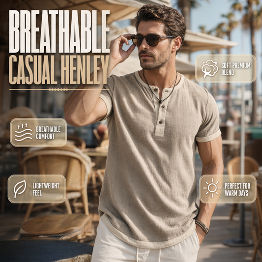 🌿 Kurzärmeliges, atmungsaktives Henley-Shirt mit Kontrast