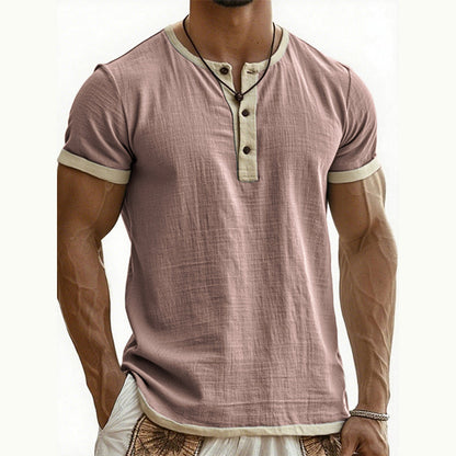 🌿 Kurzärmeliges, atmungsaktives Henley-Shirt mit Kontrast