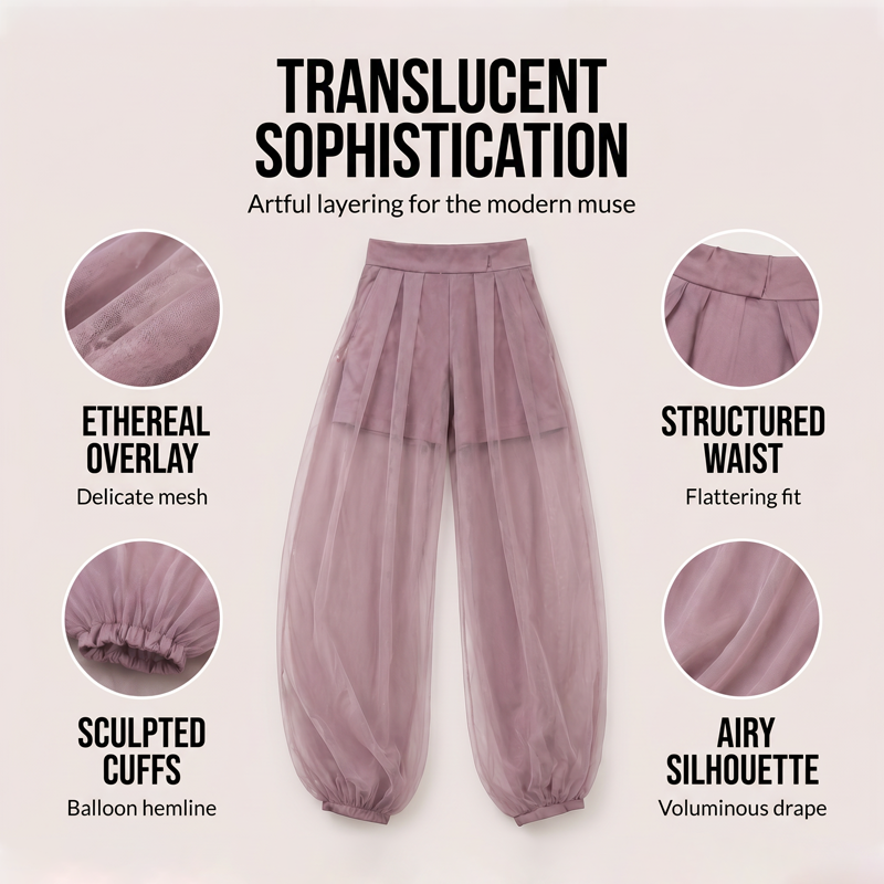 Damenhose mit Mesh-Einsätzen im Laternen-Stil