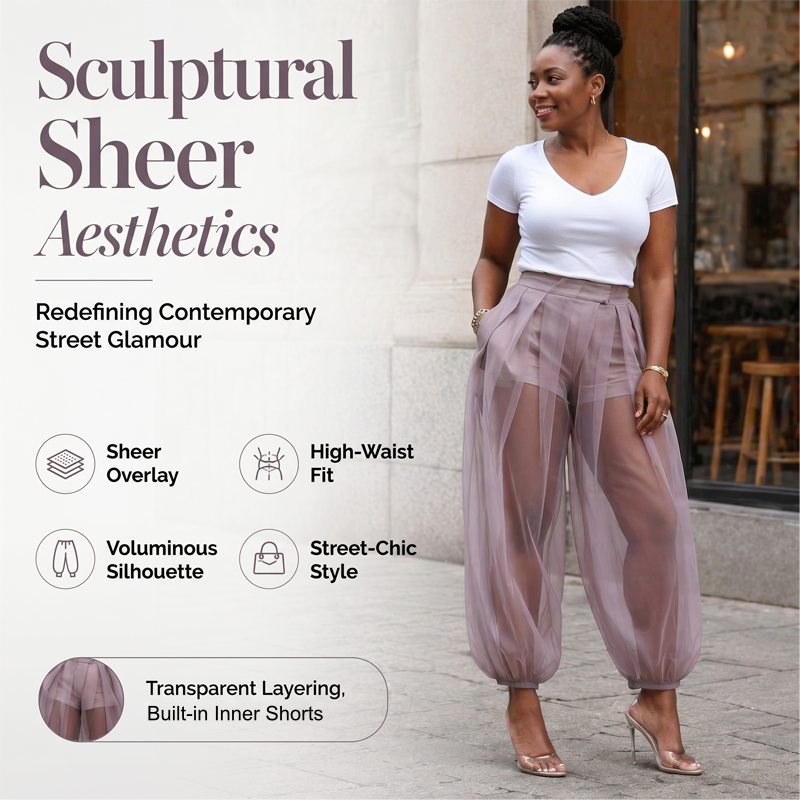 Damenhose mit Mesh-Einsätzen im Laternen-Stil