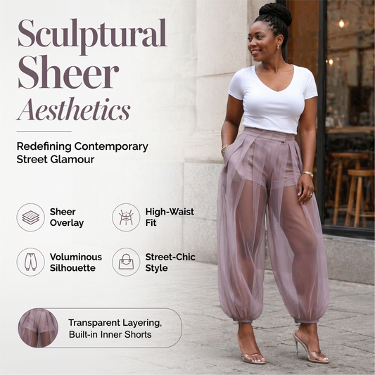 Damenhose mit Mesh-Einsätzen im Laternen-Stil