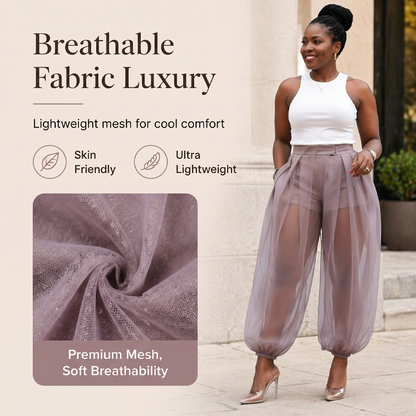 Damenhose mit Mesh-Einsätzen im Laternen-Stil