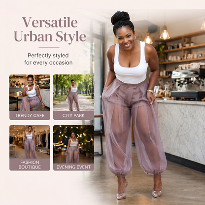 Damenhose mit Mesh-Einsätzen im Laternen-Stil