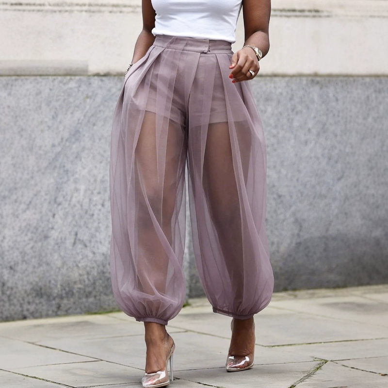 Damenhose mit Mesh-Einsätzen im Laternen-Stil