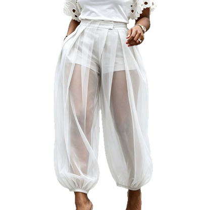 Damenhose mit Mesh-Einsätzen im Laternen-Stil