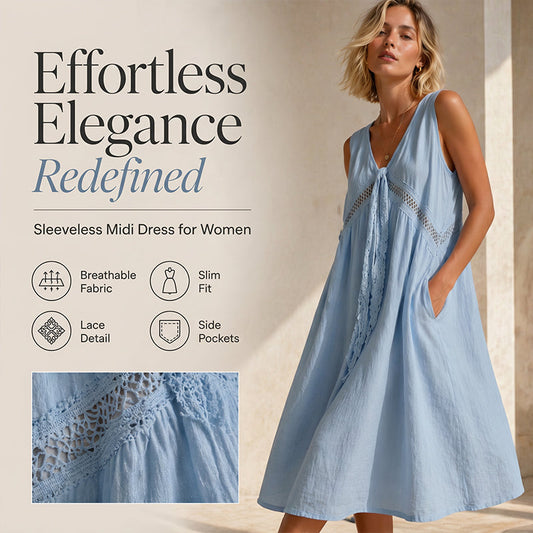 🔥 Neuheiten & Sonderangebote – Damen ärmelloses Spitzenbesatz-V-Ausschnitt-Kleid
