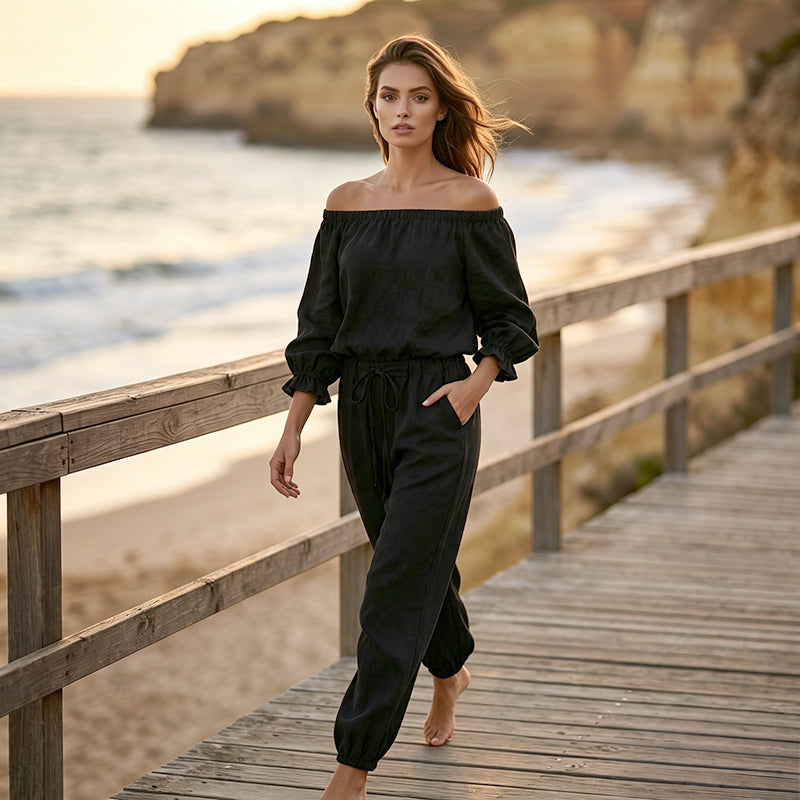 ✨ Eleganter Damen-Jumpsuit im Off-Shoulder-Design – bequem, stilvoll und leicht zu tragen