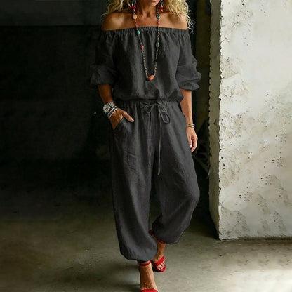✨ Eleganter Damen-Jumpsuit im Off-Shoulder-Design – bequem, stilvoll und leicht zu tragen