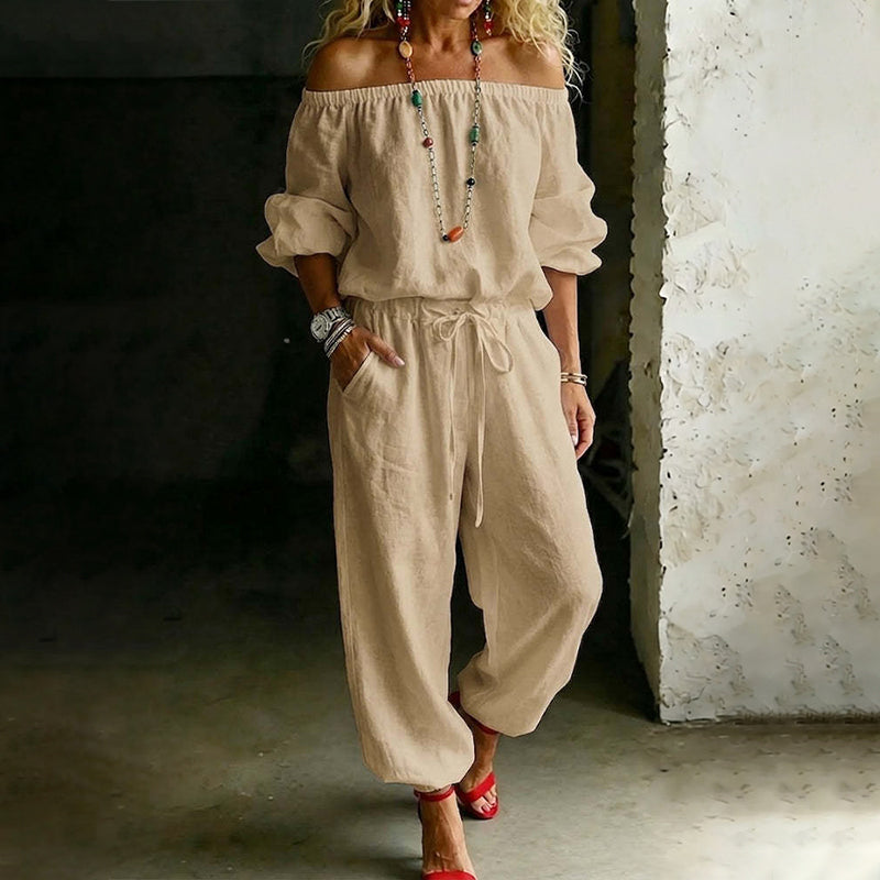 ✨ Eleganter Damen-Jumpsuit im Off-Shoulder-Design – bequem, stilvoll und leicht zu tragen