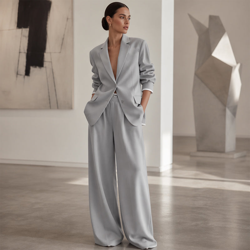Elegantes Set aus Blazer und Hose mit weitem Bein für Damen