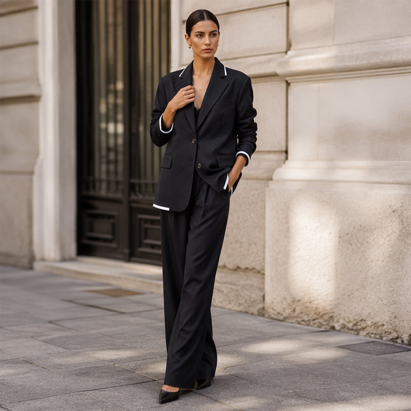 Elegantes Set aus Blazer und Hose mit weitem Bein für Damen