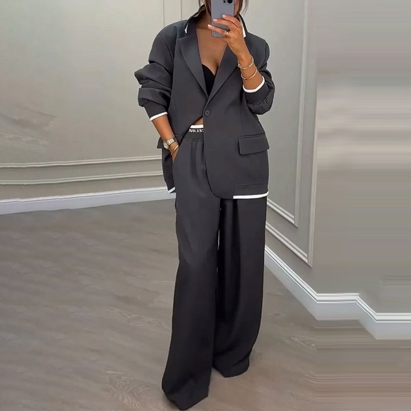 Elegantes Set aus Blazer und Hose mit weitem Bein für Damen