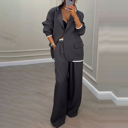 Elegantes Set aus Blazer und Hose mit weitem Bein für Damen