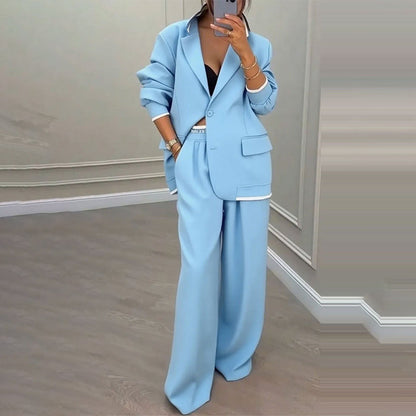 Elegantes Set aus Blazer und Hose mit weitem Bein für Damen