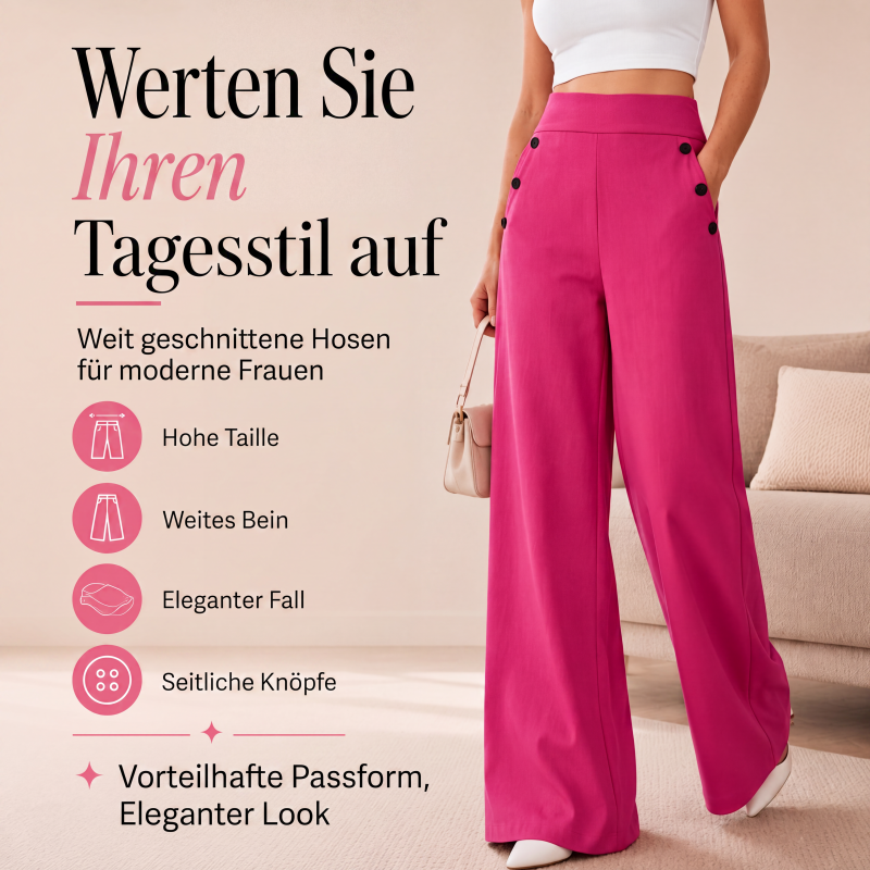 Damen-Hochbund-Hosen mit weitem Bein und seitlichen Knöpfen