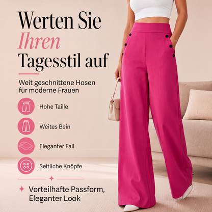 Damen-Hochbund-Hosen mit weitem Bein und seitlichen Knöpfen