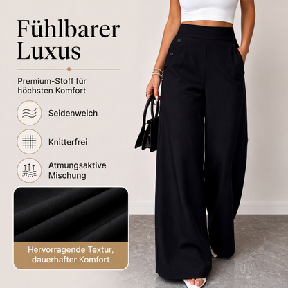 Damen-Hochbund-Hosen mit weitem Bein und seitlichen Knöpfen