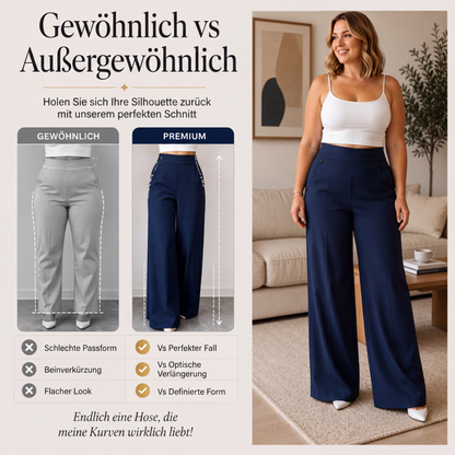Damen-Hochbund-Hosen mit weitem Bein und seitlichen Knöpfen