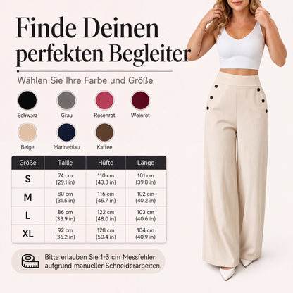 Damen-Hochbund-Hosen mit weitem Bein und seitlichen Knöpfen