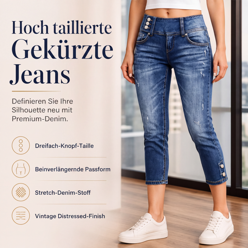 Taillenhohe, schmal geschnittene Cropped-Jeans für Damen