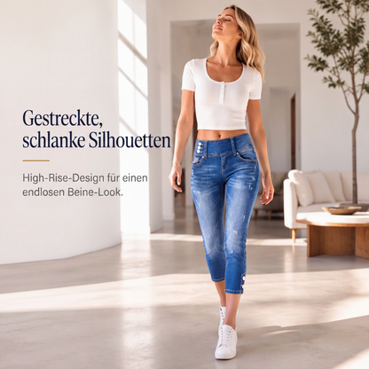 Taillenhohe, schmal geschnittene Cropped-Jeans für Damen