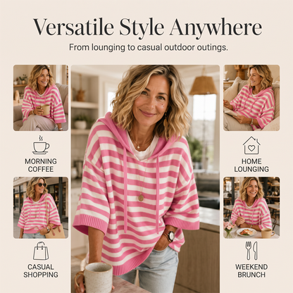 ✨🛍️Neu eingetroffen – Lässiger Kapuzenpullover mit Streifen – Einfache Mode für den Kaffee-Besuch oder entspannte Tage