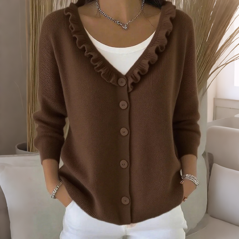 Damen-Strickjacke mit Rüschenkragen