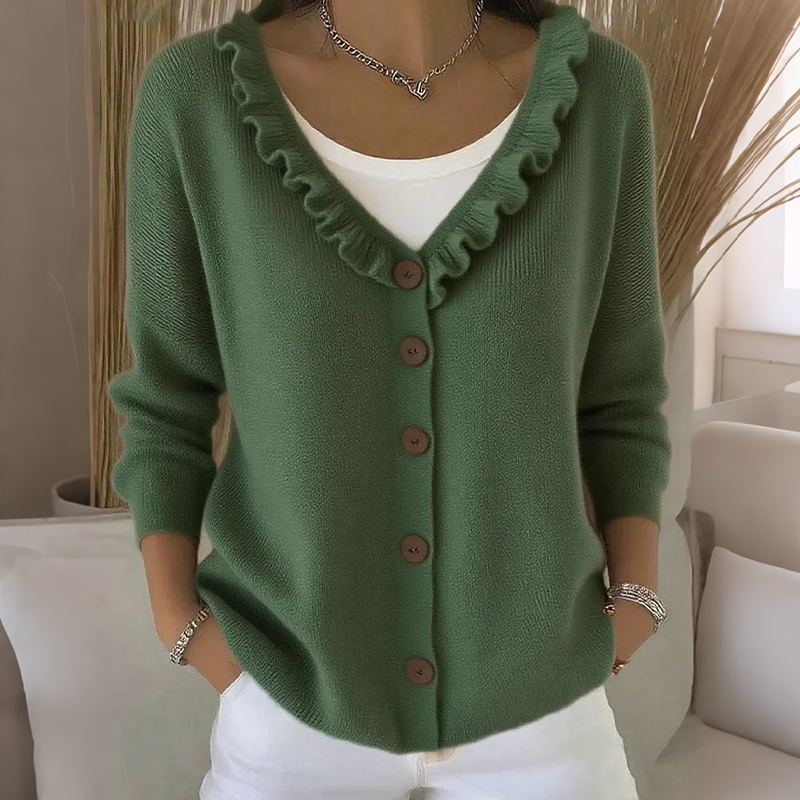 Damen-Strickjacke mit Rüschenkragen