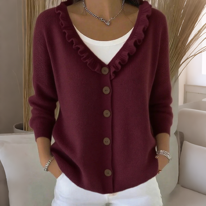 Damen-Strickjacke mit Rüschenkragen