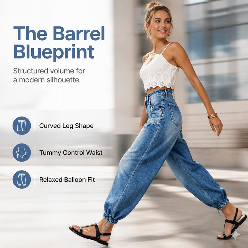 👖✨ Bestseller –  High-Waist-Barrel-Jeans mit Stretch-Anteil für Damen