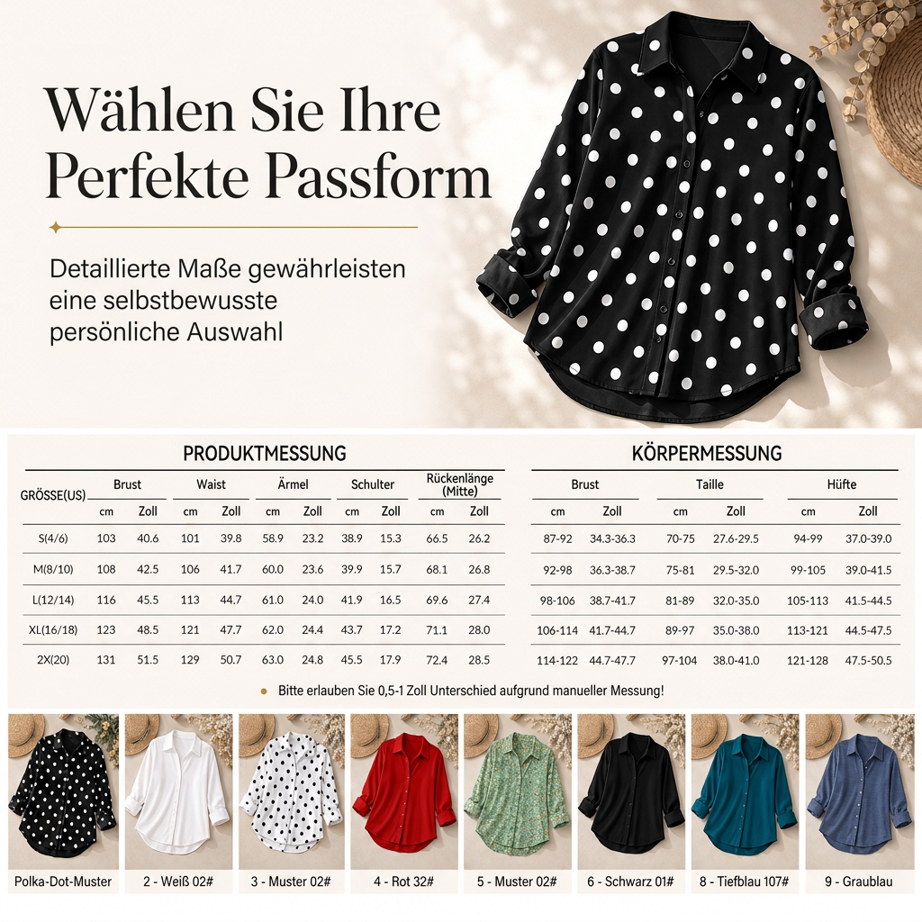 Damen Elegante Freizeitbluse mit Langarm und Knopfleiste