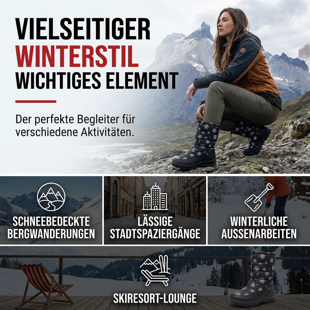 Damen Winter Hochstiefel Wasserdicht Rutschfest Outdoor Schnee-Stiefel mit Dick Plüschfutter und Dicke Sohle