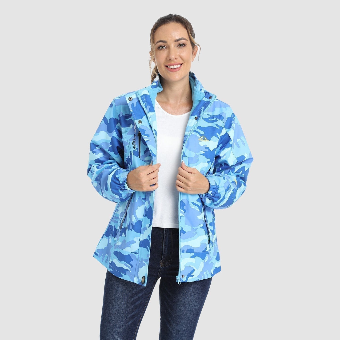 3-in-1 wasserdichter Wintermantel, mit Fleece gefüttert, zweiteiliger Anzug, Ski- und Wanderjacke mit Kapuze