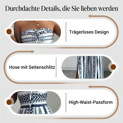 🔥50% RABATT! 👗 Damen Jumpsuit schulterfrei floral im Boho-Stil – Eleganter Sommer-Overall mit Bardot-Ausschnitt – Fließend, leicht & perfekt für Festivals, Strand oder romantische Sommerabende 🌸