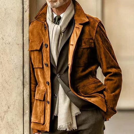 Kurze Cargo-Jacke aus Wildleder mit mehreren Taschen für Herren