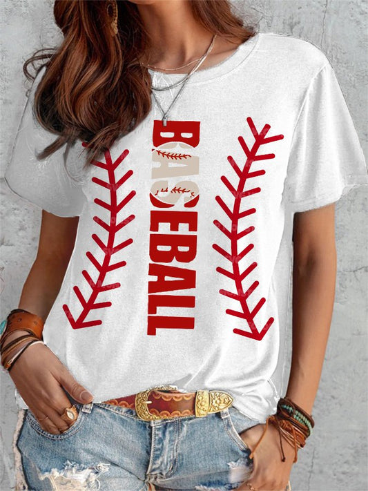 Women\'s Baseball Print Short Sleeve T-Shirt