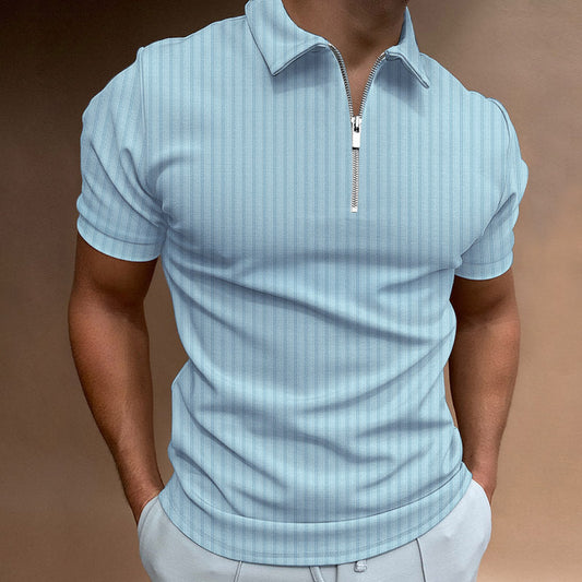 Gestreiftes Kurzarm-Stretch-T-Shirt mit Reißverschluss für Männer