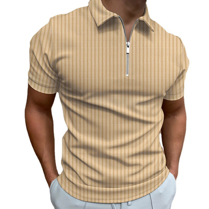 Gestreiftes Kurzarm-Stretch-T-Shirt mit Reißverschluss für Männer