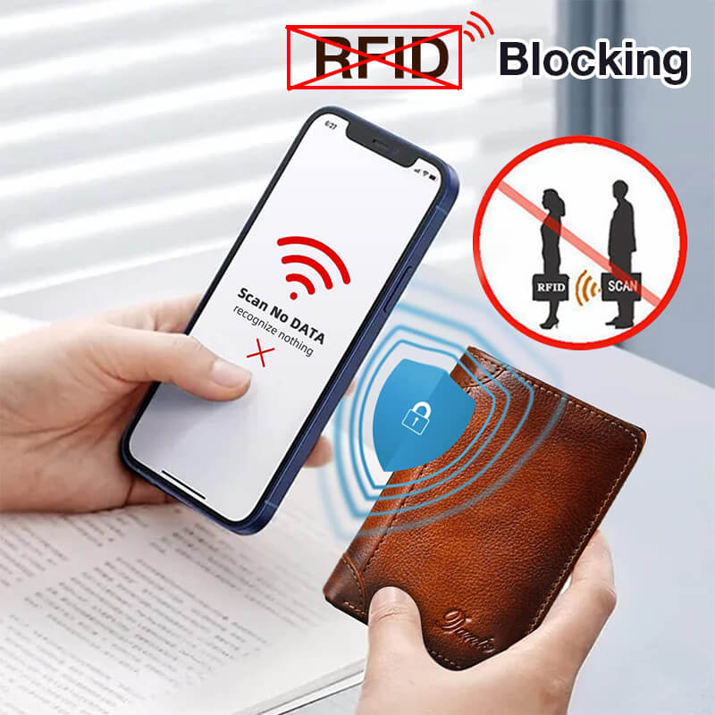 Multifunktionale RFID-Blockierung Wasserdichte, langlebige Brieftasche aus echtem Leder
