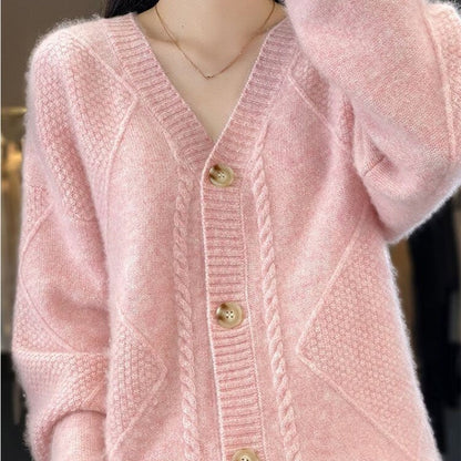 [Geschenk für Frauen] Frauen lose slouchy Faux Kaschmir Knopf vorne Strickjacke Pullover