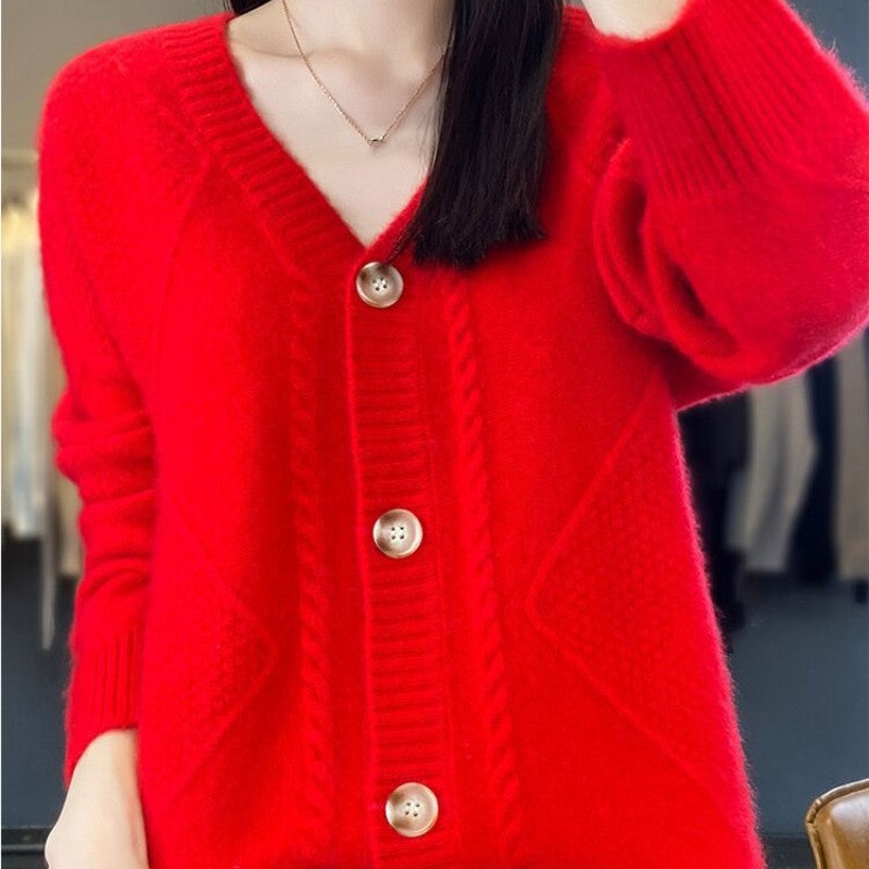 [Geschenk für Frauen] Frauen lose slouchy Faux Kaschmir Knopf vorne Strickjacke Pullover